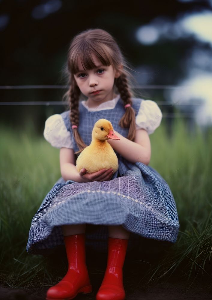 A girl with a duck photography portrait sitting. AI generated Image by rawpixel.