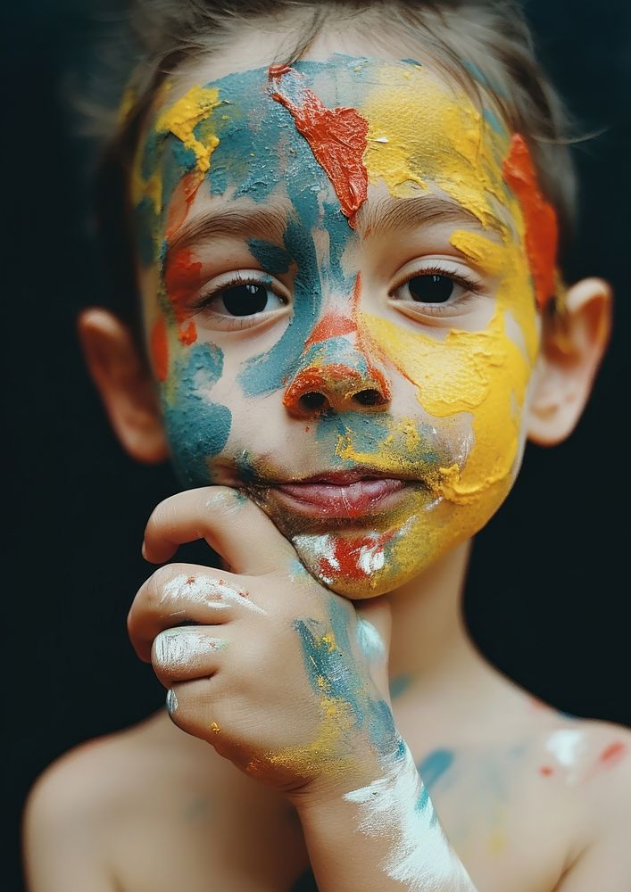 A kid with face painting photography portrait toddler. AI generated Image by rawpixel.