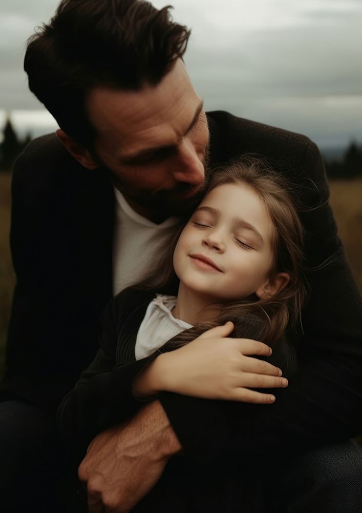A father and a girl photography portrait hugging. AI generated Image by rawpixel.