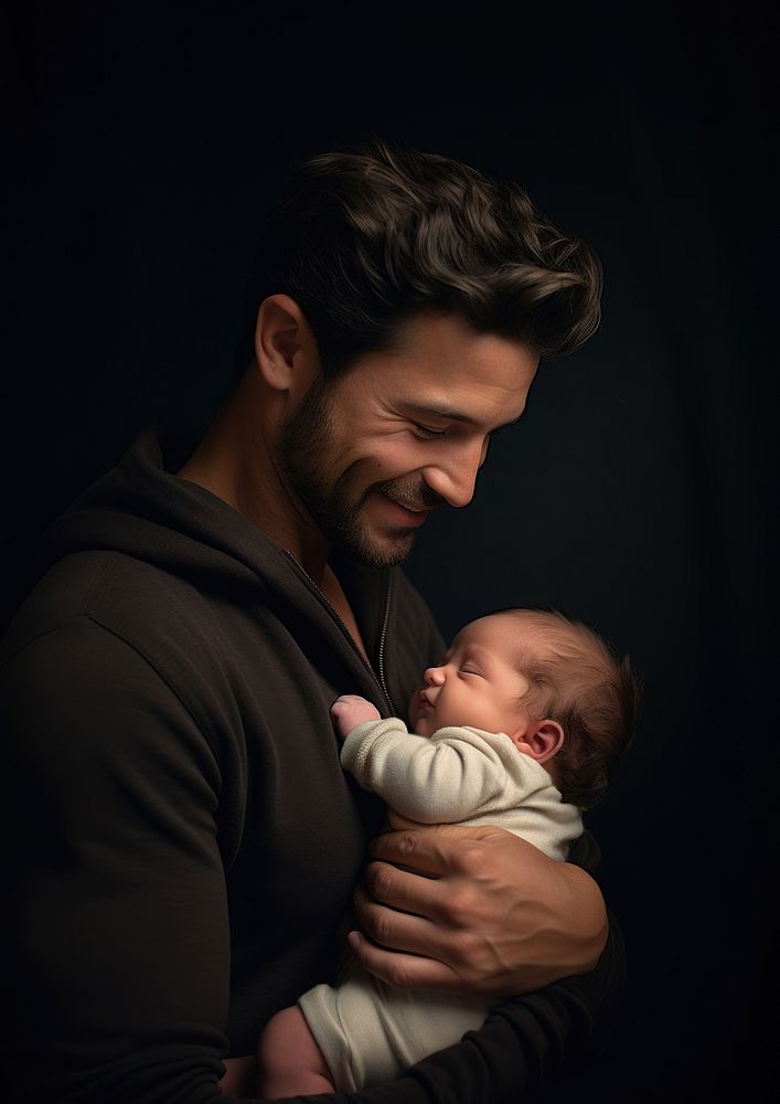 A father holding a newborn baby with joy photography portrait affectionate. AI generated Image by rawpixel.
