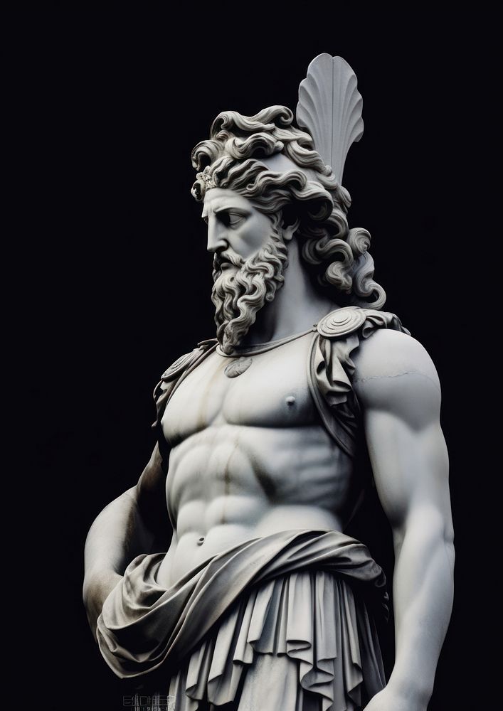 An ancient greek aesthetic sculpture of greek god statue art black background. AI generated Image by rawpixel.