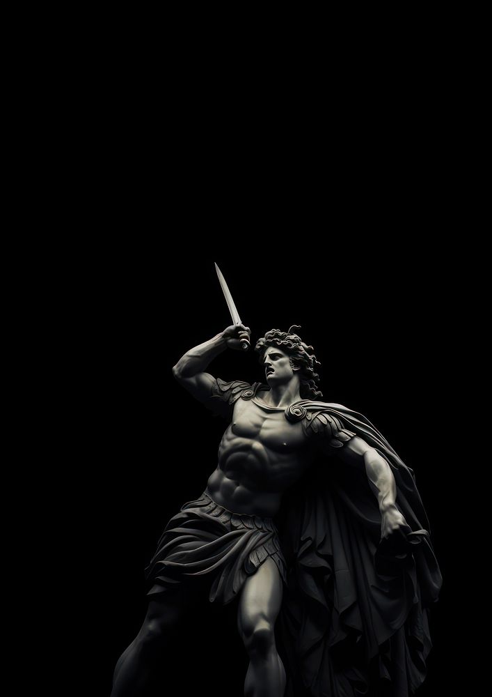 An ancient greek aesthetic sculpture of greek god motion statue black. AI generated Image by rawpixel.