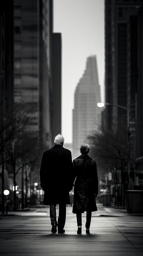 An old couple walking in the city silhouette street black. AI generated Image by rawpixel.