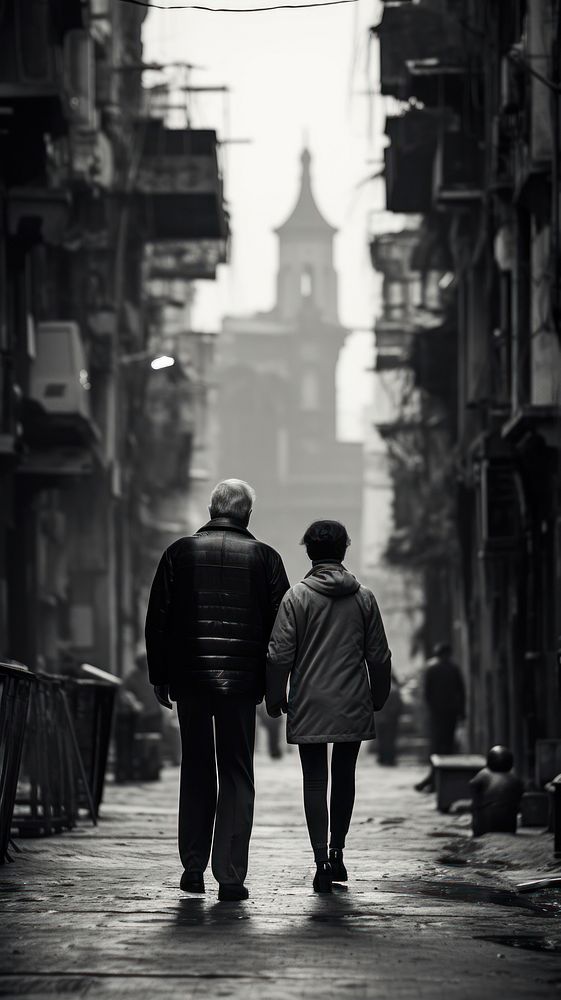 An old couple walking in the city street alley adult. AI generated Image by rawpixel.