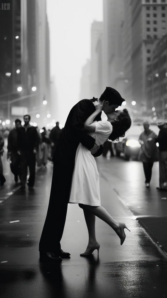 A couple kissing in the middle of the street in the city photography dancing motion. 