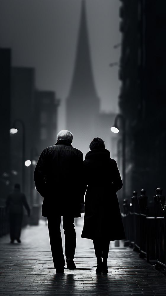 An old couple walking in the city silhouette outdoors street. AI generated Image by rawpixel.