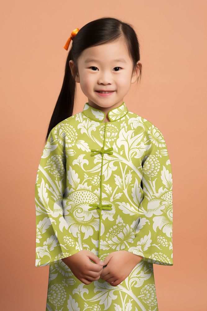 Kid's Chinese qipao mockup, cheongsam traditional clothes psd