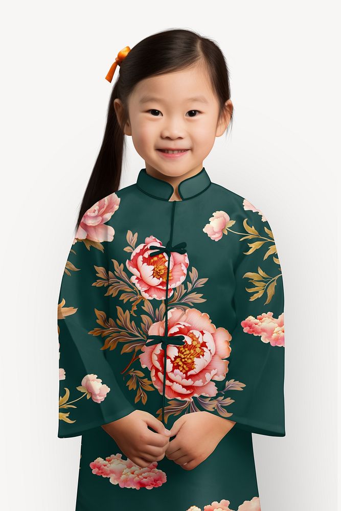 Girl's Chinese qipao mockup, cheongsam traditional clothes psd