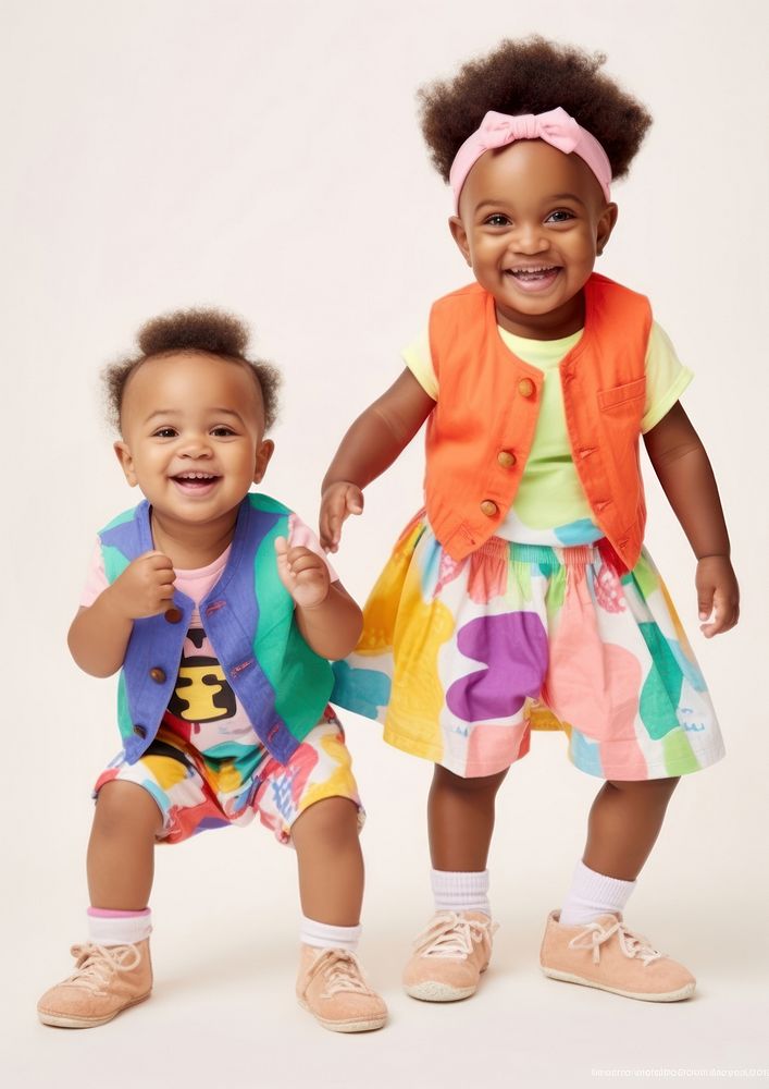 A two little black kids in colorful outfit baby photography portrait. AI generated Image by rawpixel.