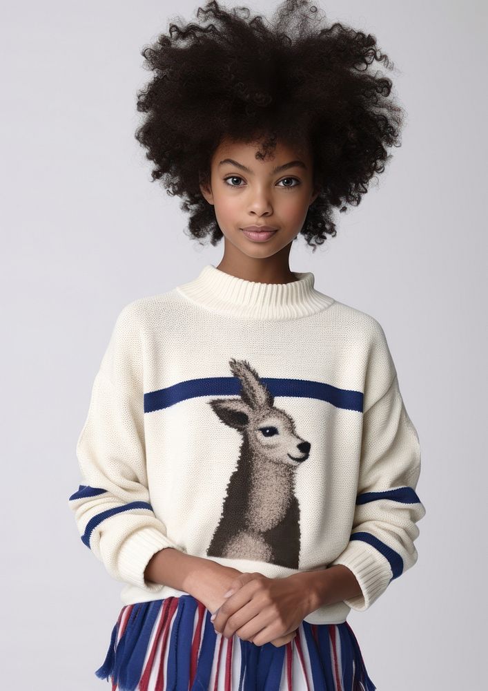 A black girl wearing alpaca shirt photography portrait sweater. AI generated Image by rawpixel.