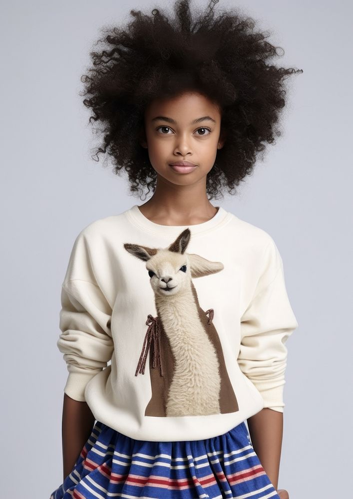 A black girl wearing alpaca shirt sweater sleeve mammal. AI generated Image by rawpixel.