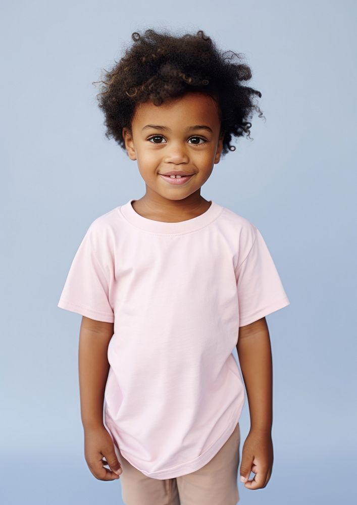 A little black boy in pastel pink shirt photography portrait t-shirt. 