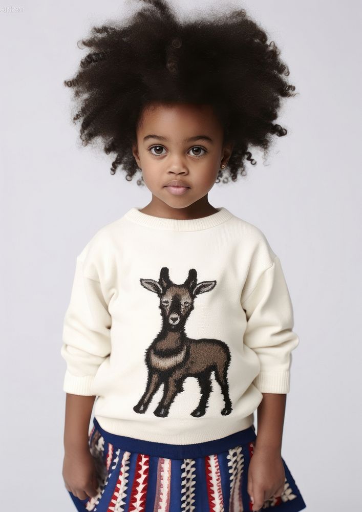 A little black girl wearing alpaca shirt photography portrait sweater. AI generated Image by rawpixel.