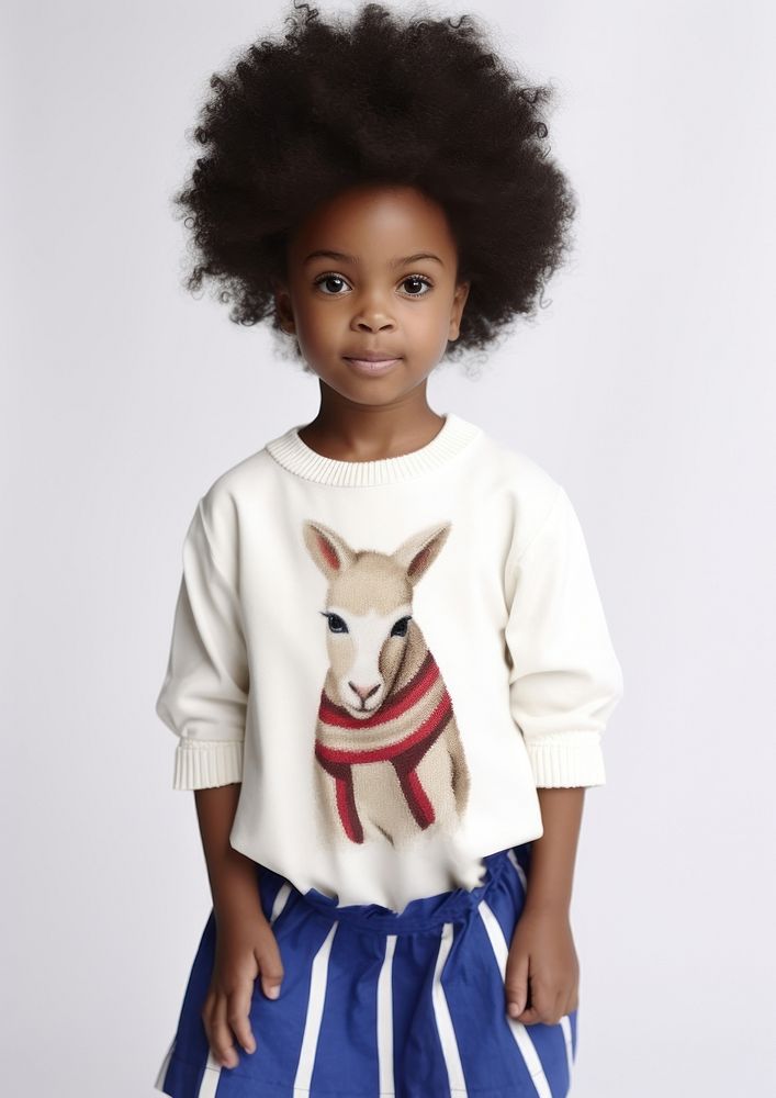 A little black girl wearing alpaca shirt mammal cute white background. AI generated Image by rawpixel.