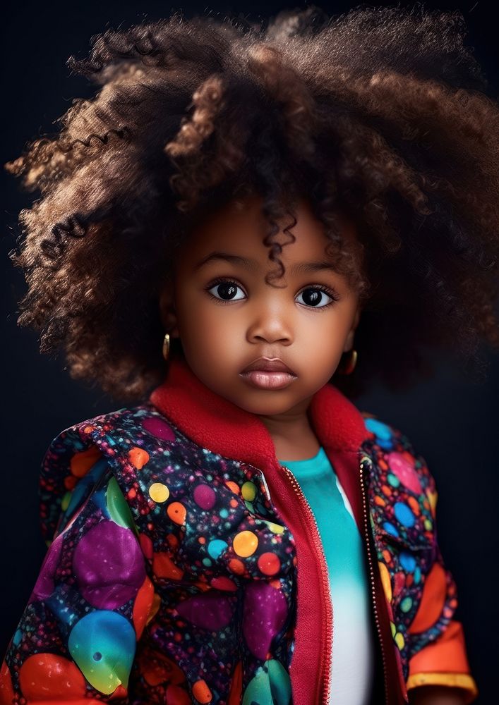 A little black girl wearing colorful photography portrait child. AI generated Image by rawpixel.