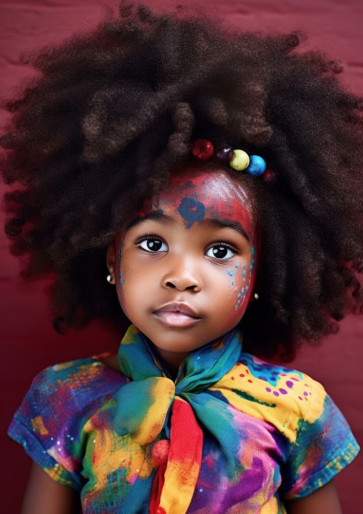 A little black girl wearing colorful photography portrait child. AI generated Image by rawpixel.