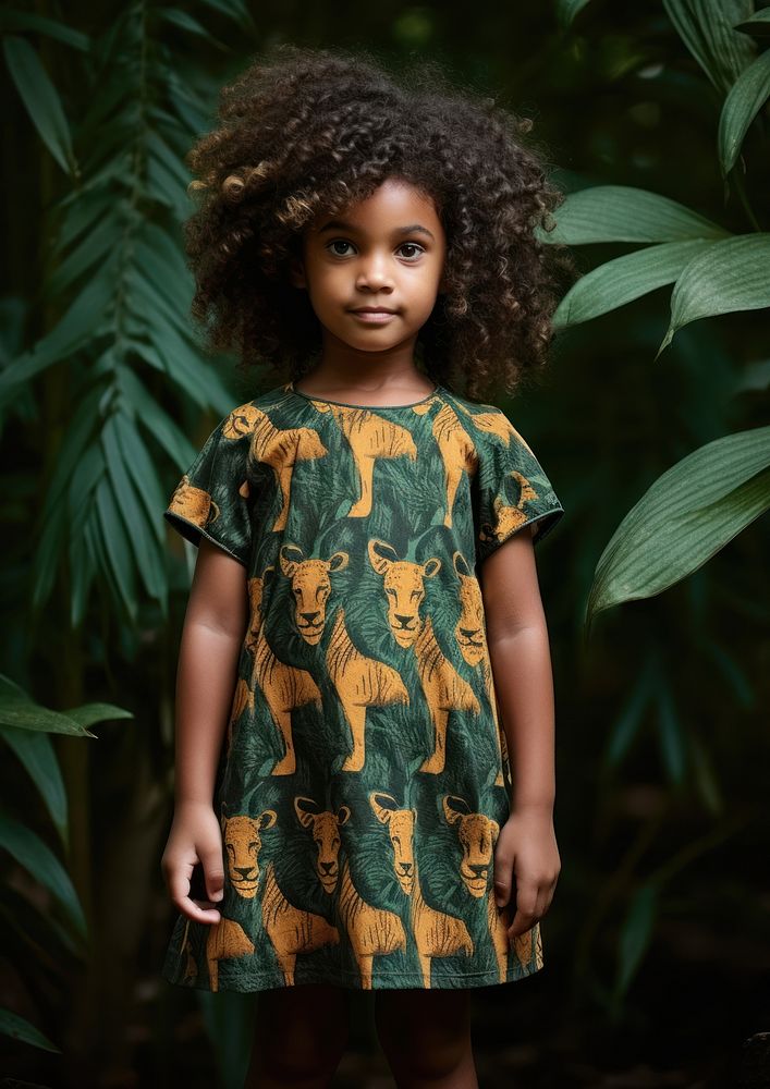 A little black girl wearing tiger pattern dress child cute kid. AI generated Image by rawpixel.