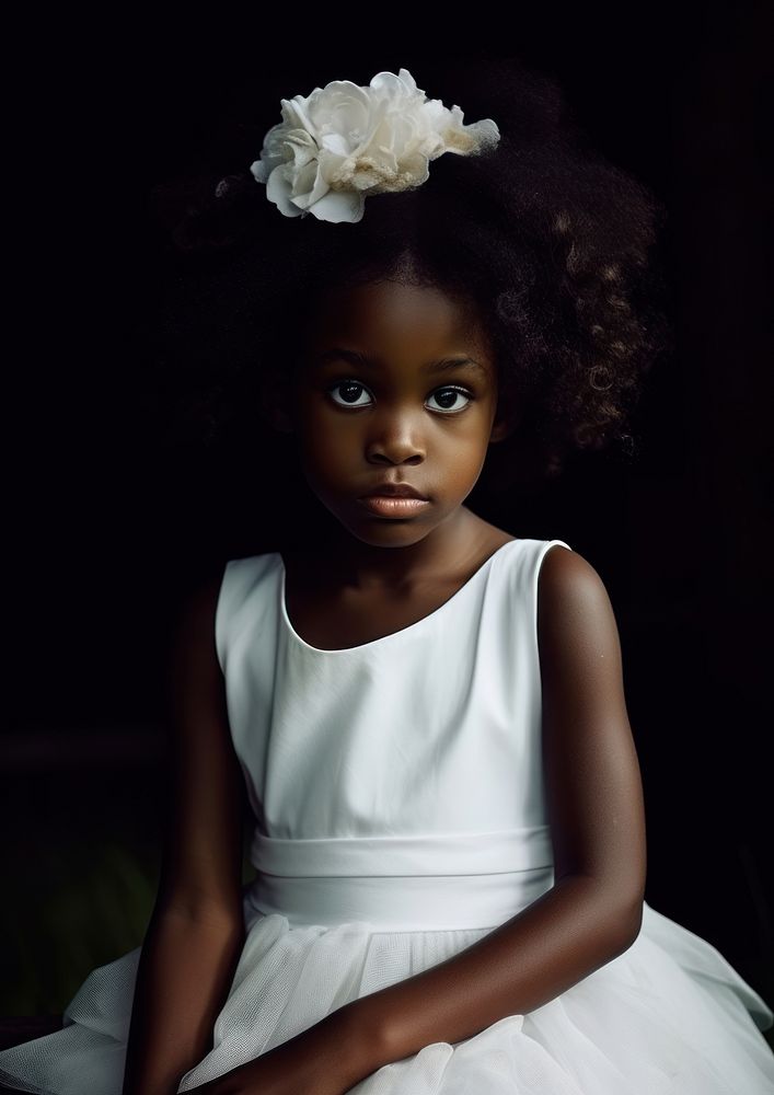 A little black girl wearing white dress photography portrait child. AI generated Image by rawpixel.