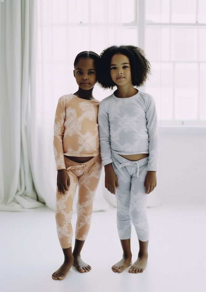 A little two black girl wearing pajama in the white room baby cute togetherness. AI generated Image by rawpixel.