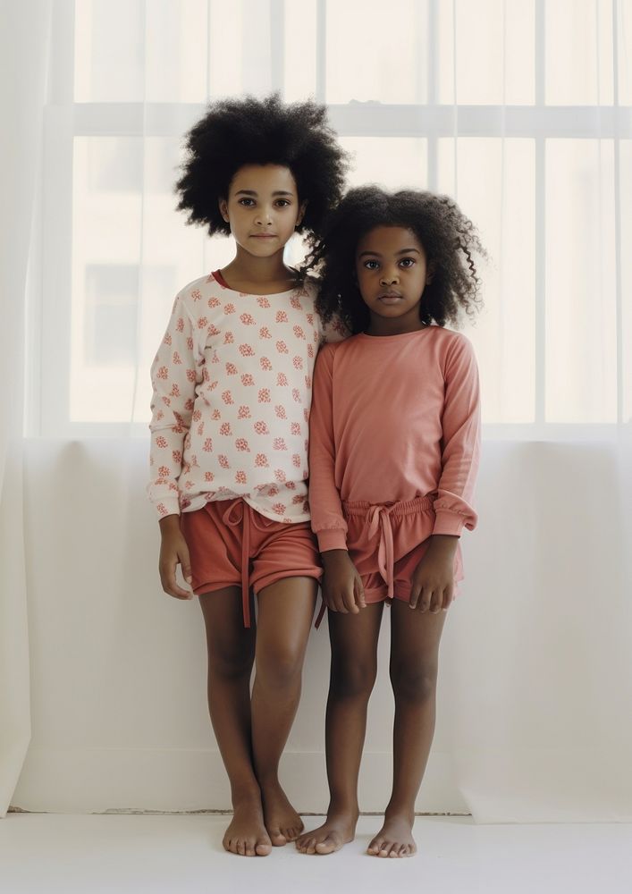 A little two black girl wearing pajama in the white room child cute baby. AI generated Image by rawpixel.