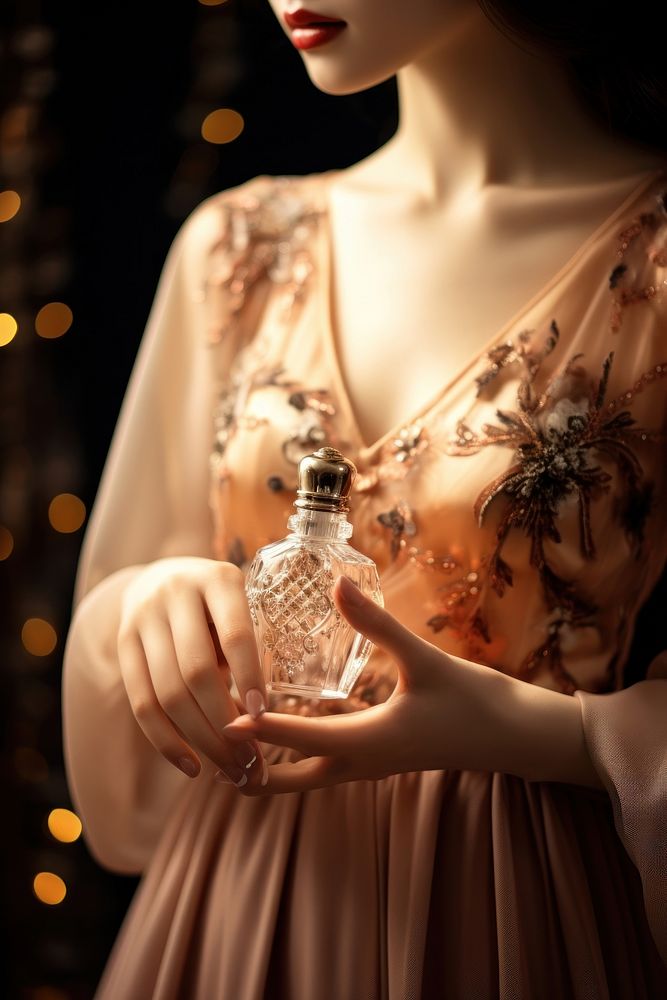 Woman hand holding a luxury perfume bottle cosmetics dress refreshment. AI generated Image by rawpixel.