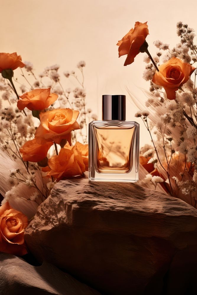Fragrance bottle flower cosmetics perfume. AI generated Image by rawpixel.