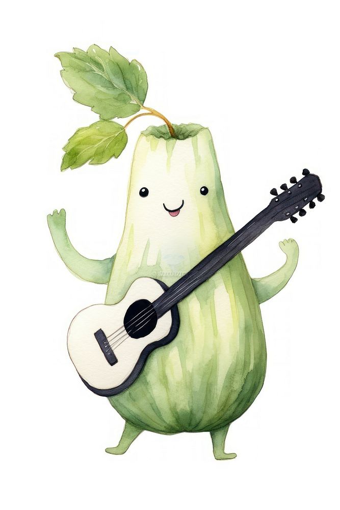Cucumber dancing guitar food white background. AI generated Image by rawpixel.