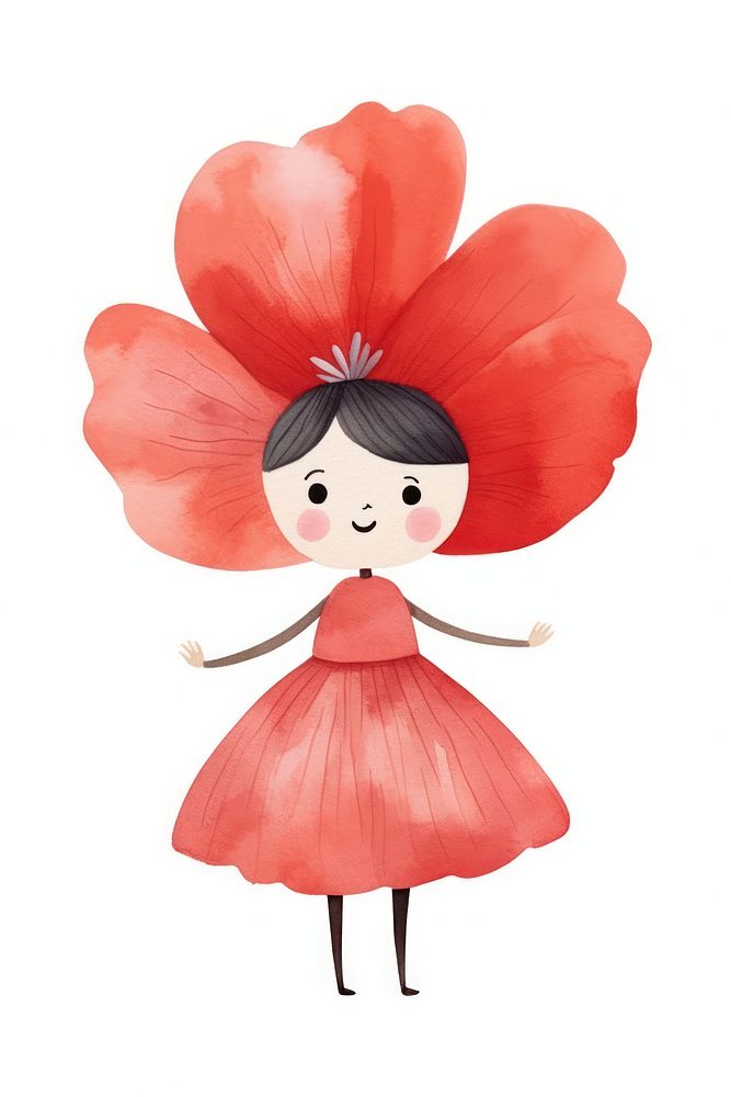 Poppy flower dancing petal cute white background. AI generated Image by rawpixel.