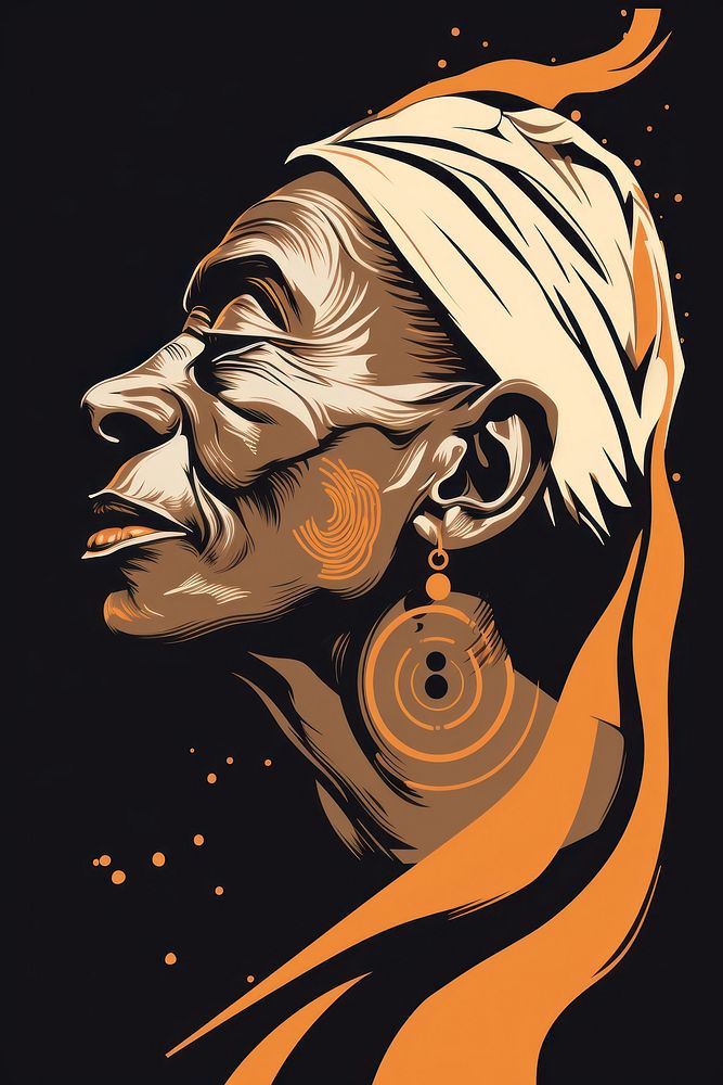 Old african woman head portrait earring drawing. AI generated Image by rawpixel.