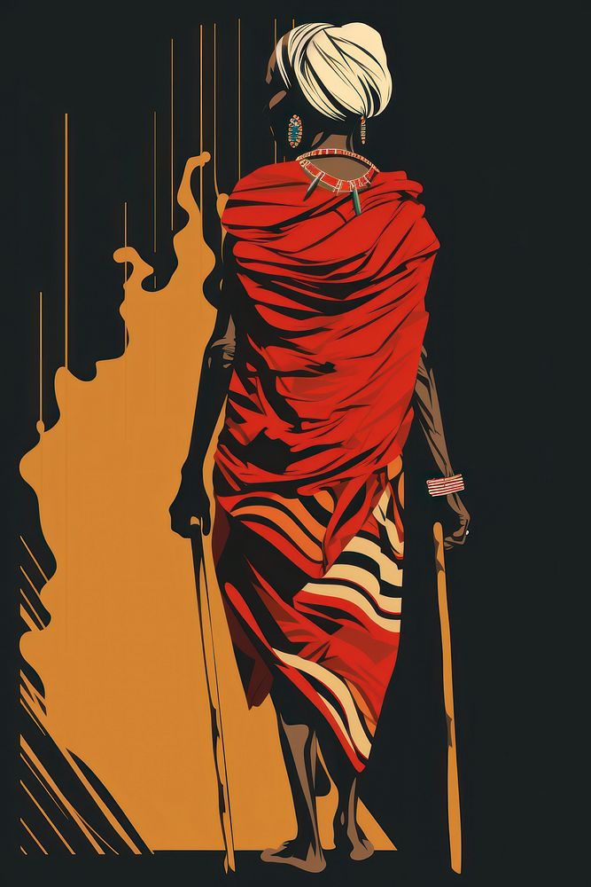 Old tribal african woman walking drawing sketch. AI generated Image by rawpixel.