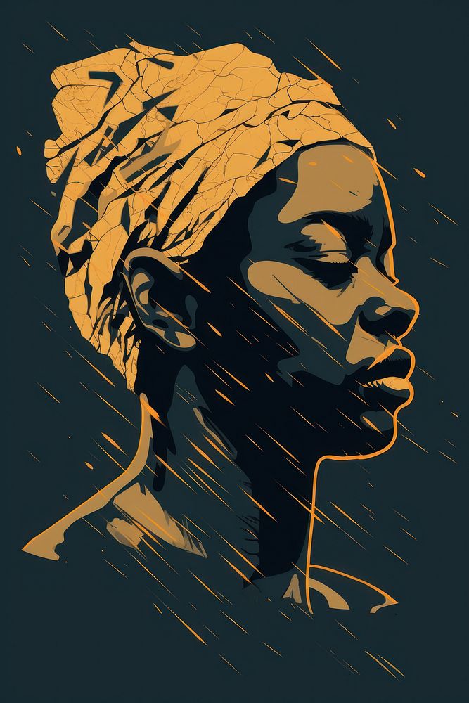 African woman tilted head portrait painting drawing. AI generated Image by rawpixel.