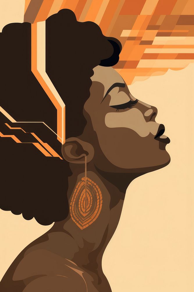 African woman tilted head earring jewelry art. AI generated Image by rawpixel.