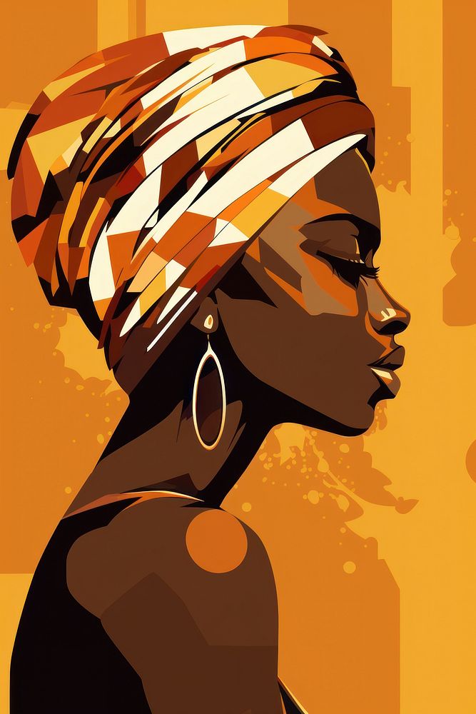 African woman tilted head portrait jewelry turban. AI generated Image by rawpixel.