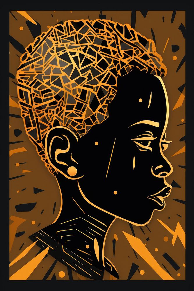 African tribal child head portrait art representation. AI generated Image by rawpixel.