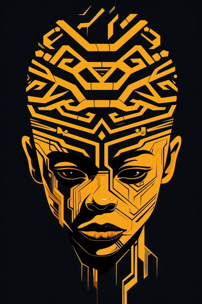 African tribal child head portrait art representation. AI generated Image by rawpixel.
