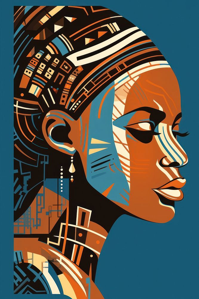 African tribal girl head poster adult art. AI generated Image by rawpixel.