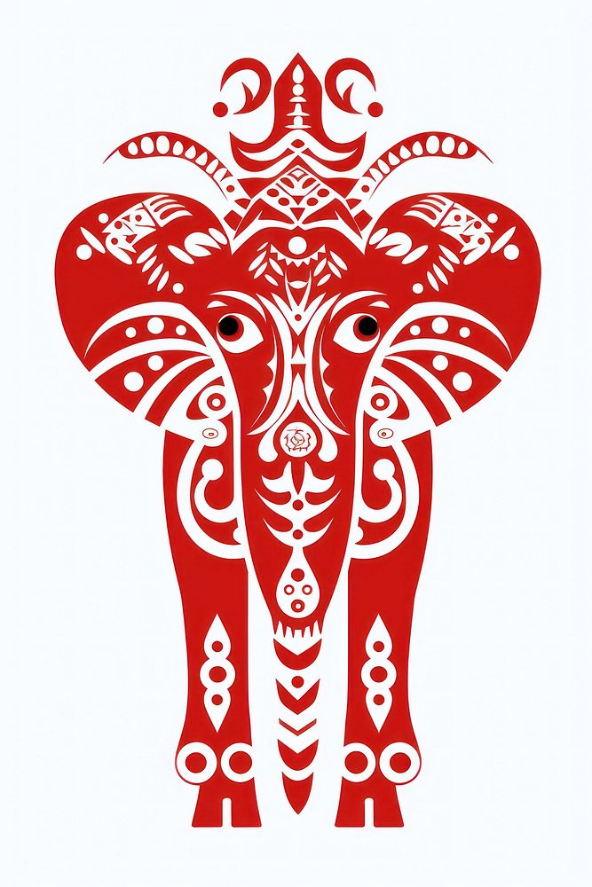 African tribal style elephant animal mammal art. AI generated Image by rawpixel.
