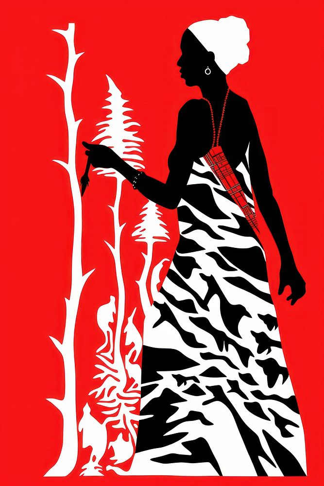 African tribal grandma art silhouette graphics. AI generated Image by rawpixel.