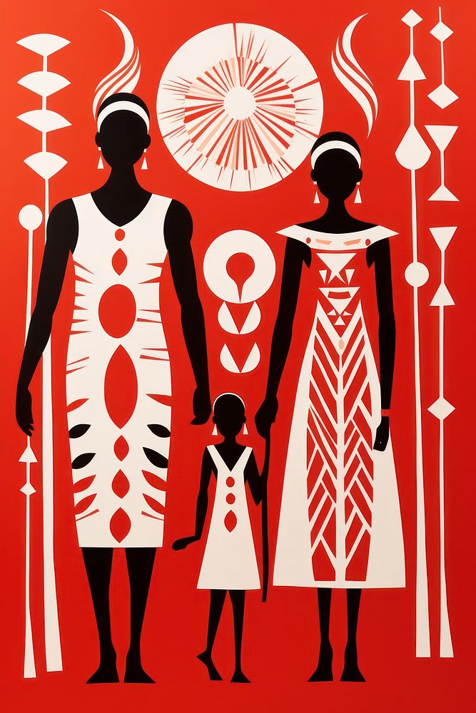 African tribal family art graphics poster. AI generated Image by rawpixel.