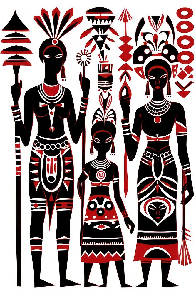 African tribal family silhouette adult art. AI generated Image by rawpixel.