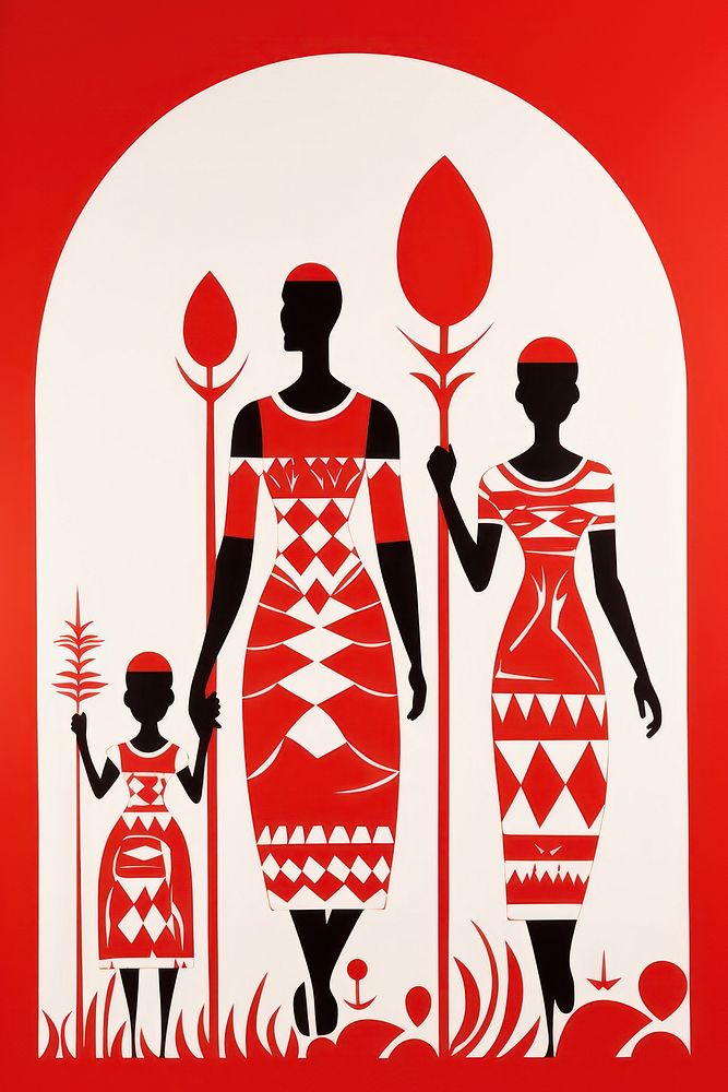 African tribal family art silhouette poster. AI generated Image by rawpixel.
