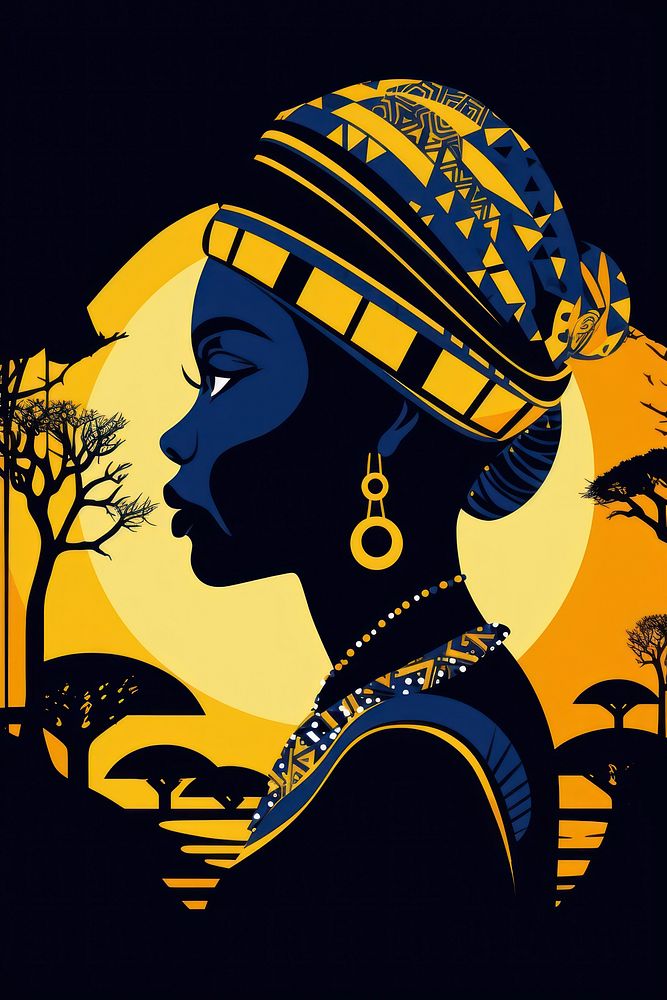 African tribal woman silhouette art yellow. AI generated Image by rawpixel.