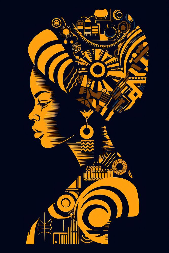 African tribal woman art graphics yellow. AI generated Image by rawpixel.