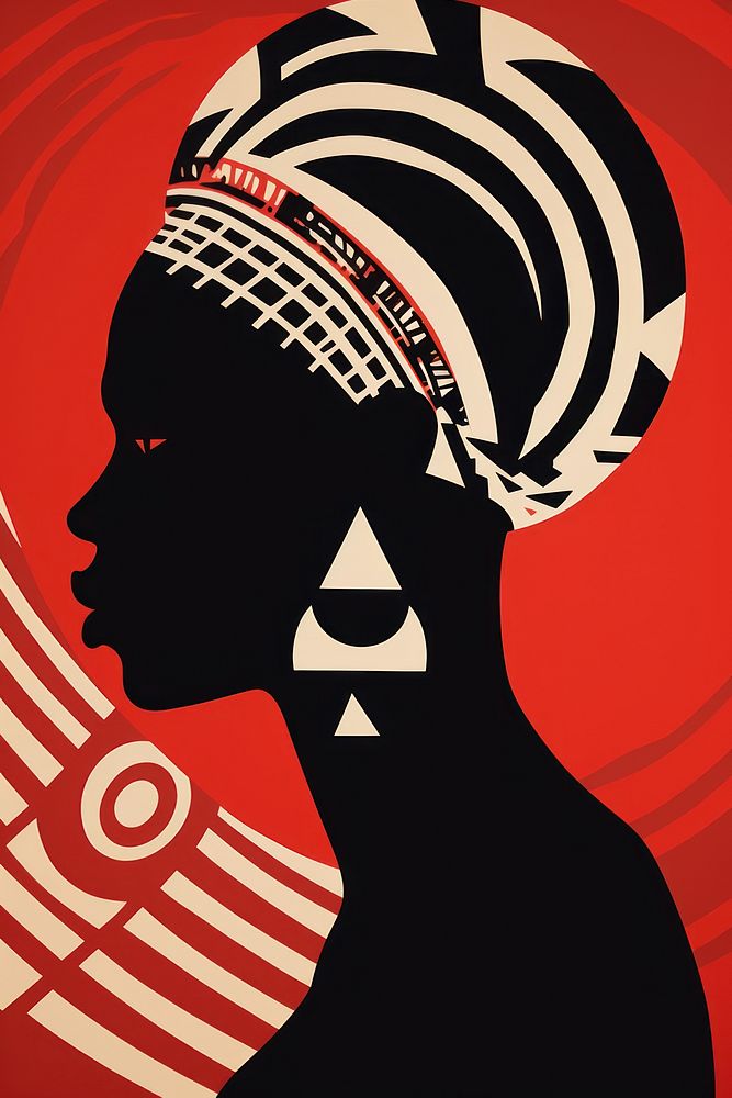 African tribal woman art graphics poster. AI generated Image by rawpixel.