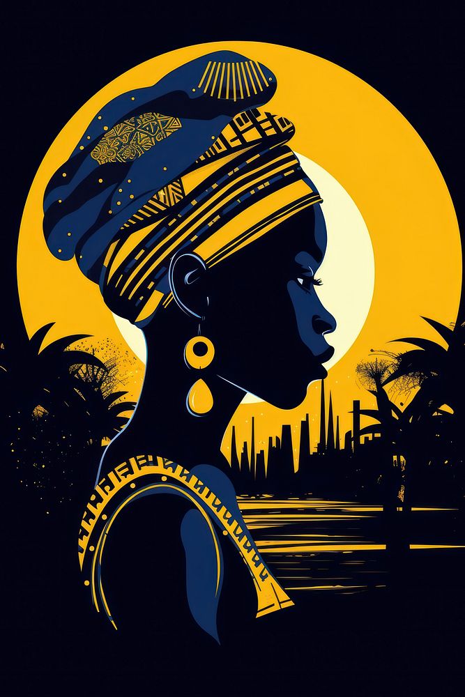 African tribal woman silhouette art poster. AI generated Image by rawpixel.