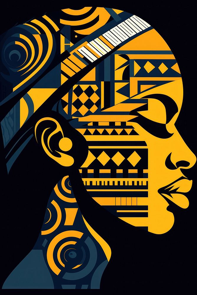 African tribal woman art graphics yellow. AI generated Image by rawpixel.