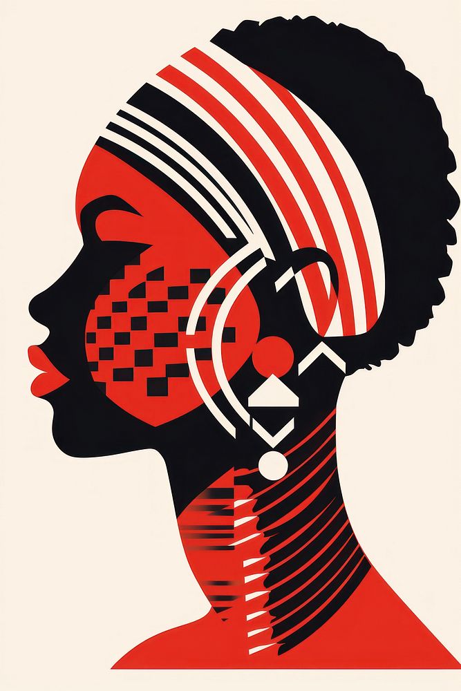 African tribal woman art portrait graphics. AI generated Image by rawpixel.