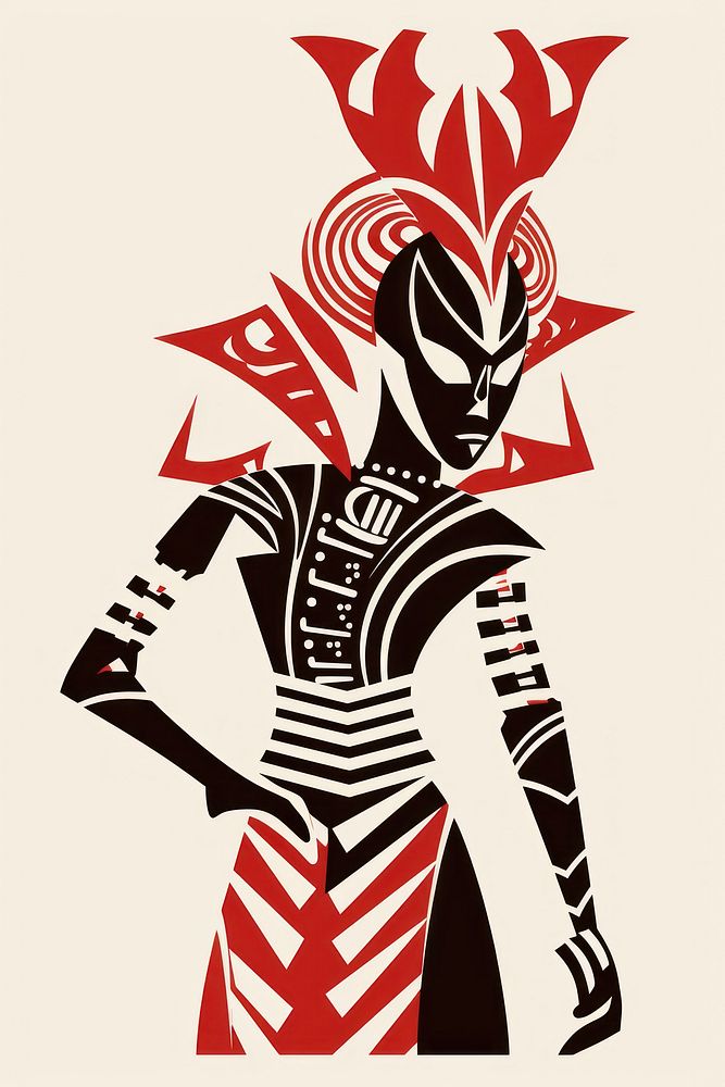 African tribal warior art graphics representation. AI generated Image by rawpixel.