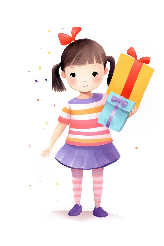 Child holding birthday gift cute toy white background. AI generated Image by rawpixel.
