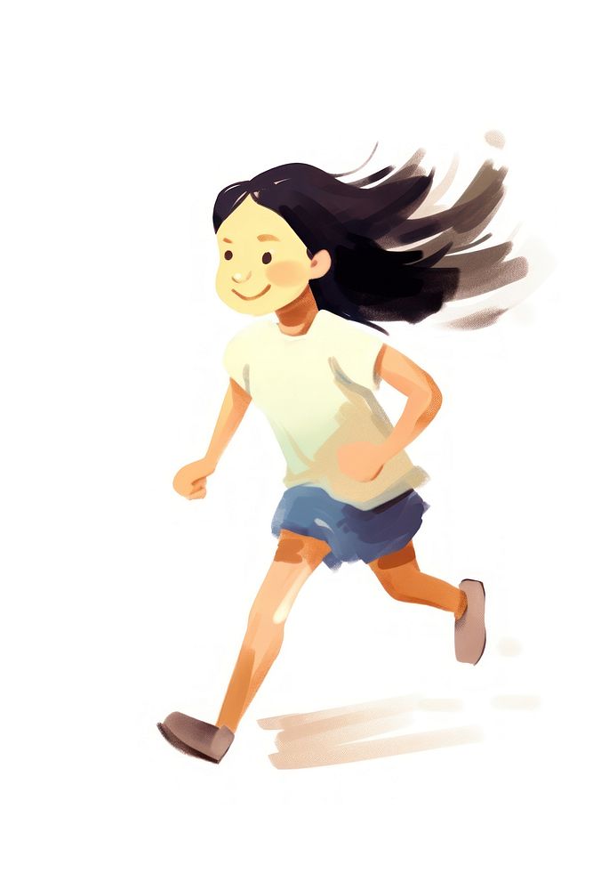 Girl running cartoon shorts white background. AI generated Image by rawpixel.